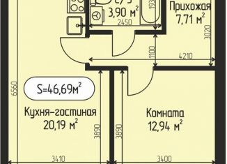 Продаю однокомнатную квартиру, 46.7 м2, село Озерецкое, бульвар Радости, 18