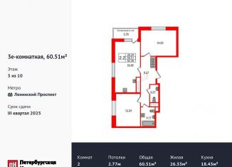 Продаю 2-ком. квартиру, 60.5 м2, Санкт-Петербург, метро Проспект Ветеранов