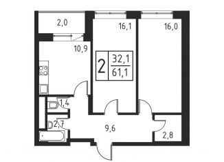 Продаю 2-комнатную квартиру, 61.1 м2, Люберцы, Хлебозаводской проезд, 1А, ЖК Карамельный