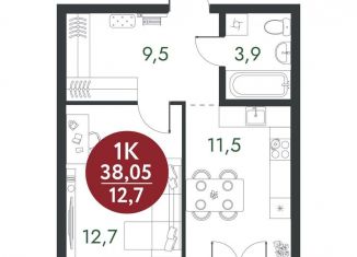 Продам 1-ком. квартиру, 38.1 м2, Новосибирск, метро Золотая Нива