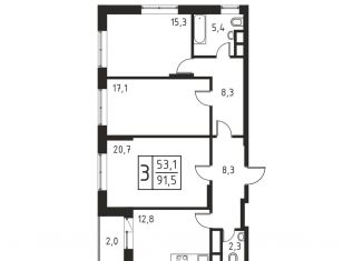 Продажа трехкомнатной квартиры, 91.5 м2, Люберцы, Хлебозаводской проезд, 1А, ЖК Карамельный
