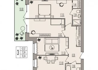 Продажа 3-ком. квартиры, 76.9 м2, Волгоград