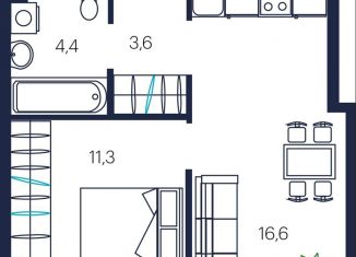 Однокомнатная квартира на продажу, 35.9 м2, Тюмень, улица Мелиораторов, 6А