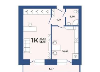 1-комнатная квартира на продажу, 51.8 м2, Алтайский край, Партизанская улица, 21