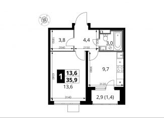 Однокомнатная квартира на продажу, 35.9 м2, Московская область