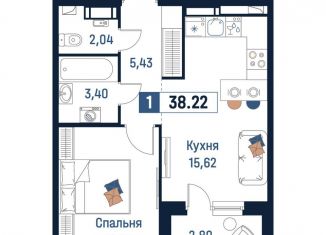 Продам 1-комнатную квартиру, 38.2 м2, Ленинградская область