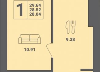 1-комнатная квартира на продажу, 29.6 м2, Калининградская область, улица Гептнера, 17