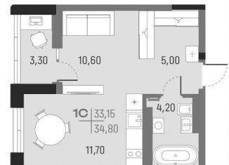 Продается однокомнатная квартира, 33.2 м2, Екатеринбург, улица Академика Ландау, 14, ЖК Притяжение