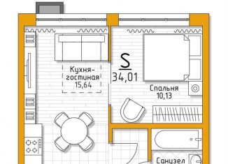 Продам 1-ком. квартиру, 34 м2, 