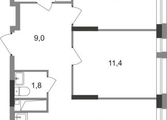 Двухкомнатная квартира на продажу, 57.7 м2, Москва