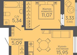 1-комнатная квартира на продажу, 39.1 м2, Екатеринбург, жилой комплекс Новокольцовский, 5, Октябрьский район