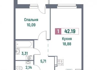 Продам 1-ком. квартиру, 42.2 м2, Мурино