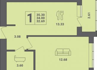 Продажа 1-комнатной квартиры, 35.3 м2, Калининградская область, улица Гептнера, 17