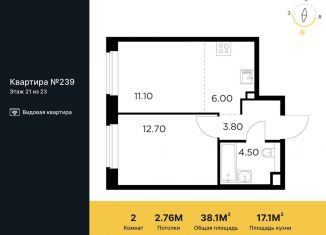 Продам двухкомнатную квартиру, 38.1 м2, Московская область