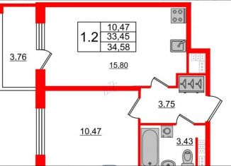 1-ком. квартира на продажу, 33.5 м2, Санкт-Петербург, Красносельский район, проспект Будённого, 15