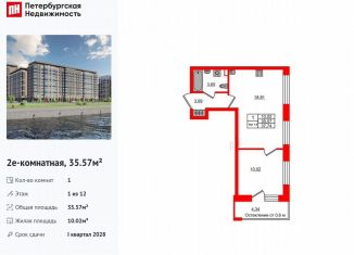 Однокомнатная квартира на продажу, 35.6 м2, Санкт-Петербург, метро Елизаровская