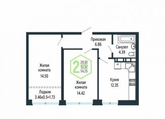 Продается 2-комнатная квартира, 54.3 м2, Краснодар, микрорайон Черемушки