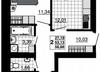 Двухкомнатная квартира на продажу, 58.9 м2, Тихорецк