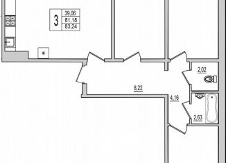 Продаю трехкомнатную квартиру, 83.2 м2, Псков, Рижский проспект, 94Г
