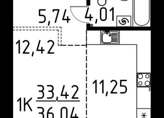 1-комнатная квартира на продажу, 36 м2, Томск, улица Вершинина, 58к2