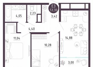 2-ком. квартира на продажу, 53.3 м2, Тула, Пряничная улица, 9