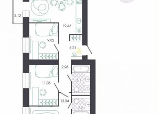 3-комнатная квартира на продажу, 74.9 м2, Пенза, улица Терновского, 100А