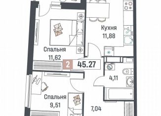 Продаю 2-ком. квартиру, 45.3 м2, Мурино, ЖК Авиатор