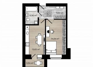 Продается 1-комнатная квартира, 40.4 м2, Ярославль, ЖК Новосёлки, улица Калинина, 34А