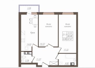 Продается 2-комнатная квартира, 67.7 м2, Орёл, улица Генерала Родина, 66Ак1, микрорайон Весёлая Слобода