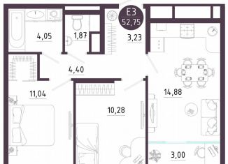 Продажа двухкомнатной квартиры, 52.8 м2, Тула, Пряничная улица, 9