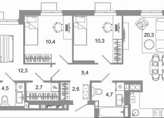 3-ком. квартира на продажу, 73.2 м2, Астрахань, Ленинский район
