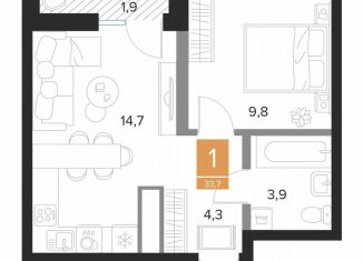 Продается однокомнатная квартира, 33.7 м2, Курск