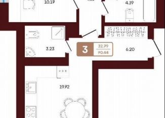 Продажа трехкомнатной квартиры, 70.4 м2, село Акбердино