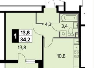 Продам однокомнатную квартиру, 34.2 м2, деревня Сапроново, ЖК 1-й Донской, 2