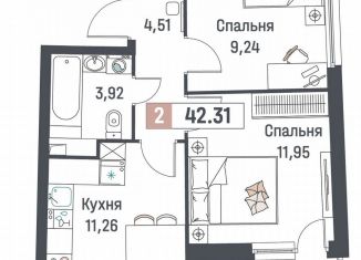 Продажа 2-ком. квартиры, 42.3 м2, Мурино, ЖК Авиатор