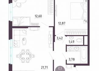 Продажа двухкомнатной квартиры, 59.5 м2, Тула, Пряничная улица, 8