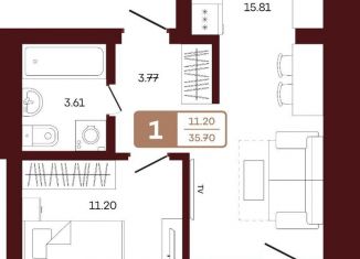 Продаю 1-комнатную квартиру, 35.7 м2, село Акбердино