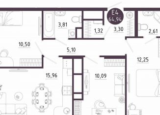 3-комнатная квартира на продажу, 64.9 м2, Тула, Пряничная улица, 9