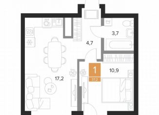 1-комнатная квартира на продажу, 37.2 м2, Курск