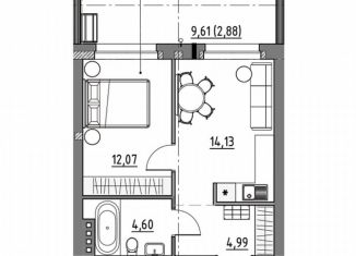 Однокомнатная квартира на продажу, 39.3 м2, деревня Новолисиха