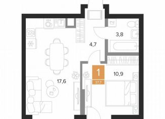 Продаю однокомнатную квартиру, 37.7 м2, Курск