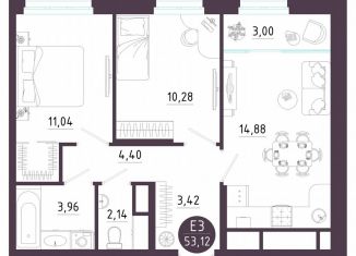 Продам двухкомнатную квартиру, 53.1 м2, Тула, Пряничная улица, 9