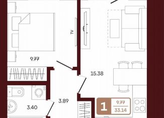 Продаю однокомнатную квартиру, 33.1 м2, село Акбердино