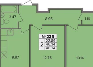 Продаю двухкомнатную квартиру, 46.3 м2, деревня Новое Девяткино, Лесная улица, 19