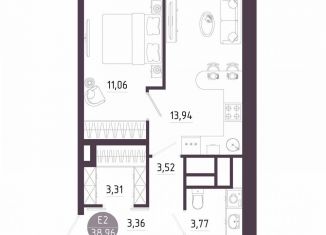 1-комнатная квартира на продажу, 39 м2, Тула, Пряничная улица, 8