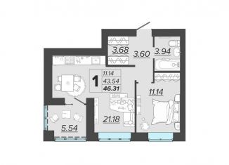 1-комнатная квартира на продажу, 46.3 м2, Брянск