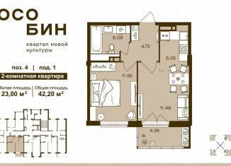 Продажа двухкомнатной квартиры, 42.2 м2, Брянск