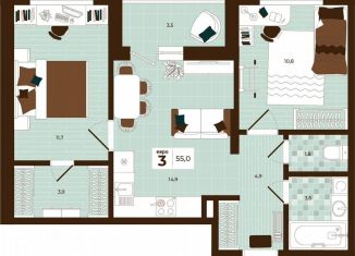 3-комнатная квартира на продажу, 55 м2, Тула