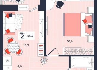 Продается 2-комнатная квартира, 45.3 м2, Тула