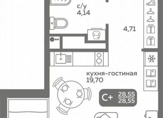 Продается квартира студия, 28.6 м2, Тюмень, улица Вадима Бованенко, 10